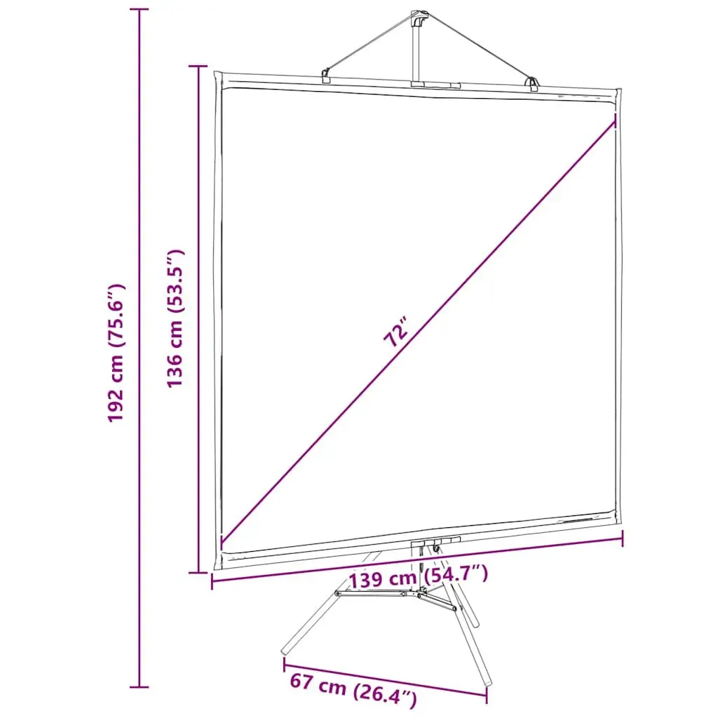 Projection Screen White 72 Inch Tripod Stand Matte Surface for Home Theater