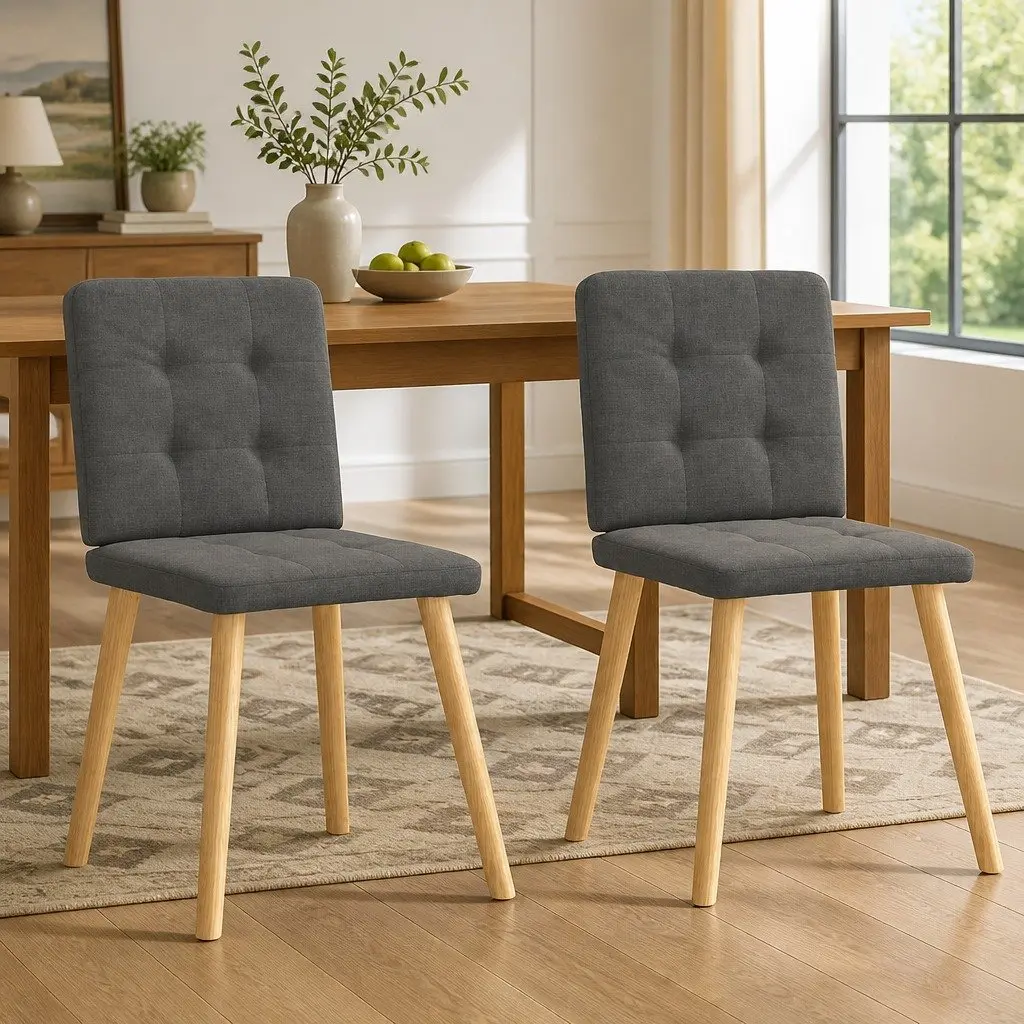 Dining Chairs Grey Fabric 2 Piece Soft Upholstered Seating Furniture Set