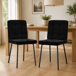 Dining Chairs 2 pcs Black Velvet Kitchen Seating Furniture with Metal Frame