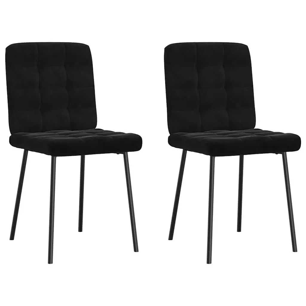 Dining Chairs Black Velvet 2 Piece Soft Fabric Metal Frame