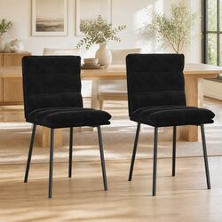 Elegant Dining Chairs in Black Velvet, Set of 2