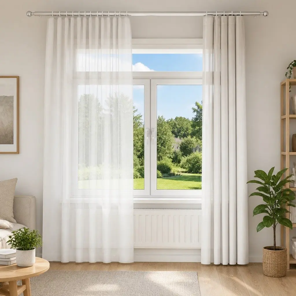 Voile Curtains White 2 Piece Sheer Net Window Panels with Rod Pockets for Living Room