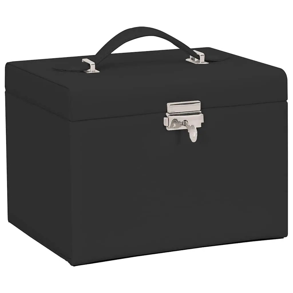 Jewellery Box Black 4-Layer Organiser with Mirror Lock Handle