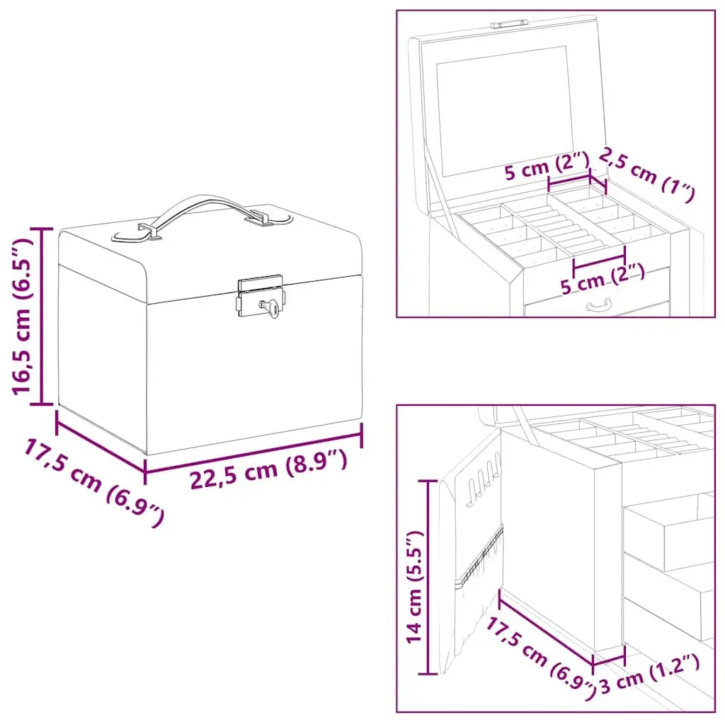 Jewellery Box Black 4-Layer Organiser with Mirror Lock Handle