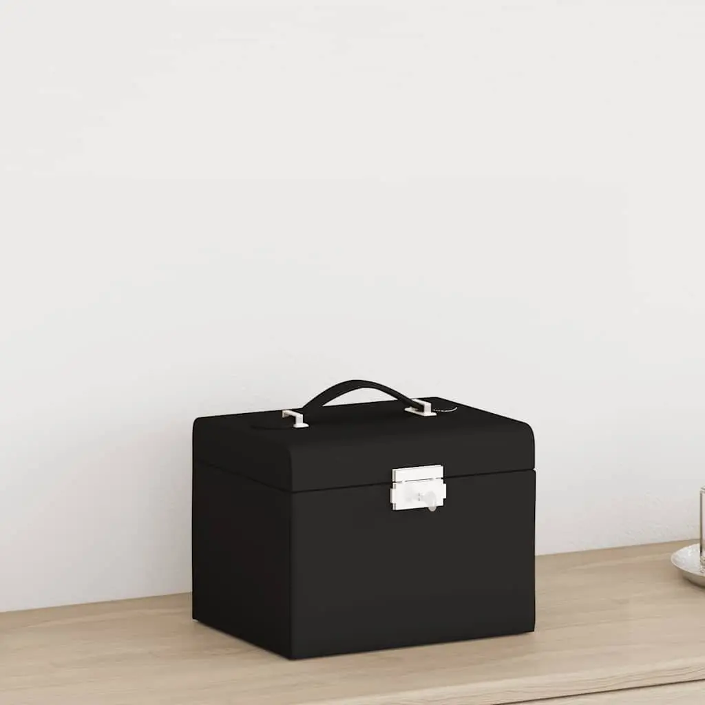 Jewellery Box Black 4-Layer Organiser with Mirror Lock Handle