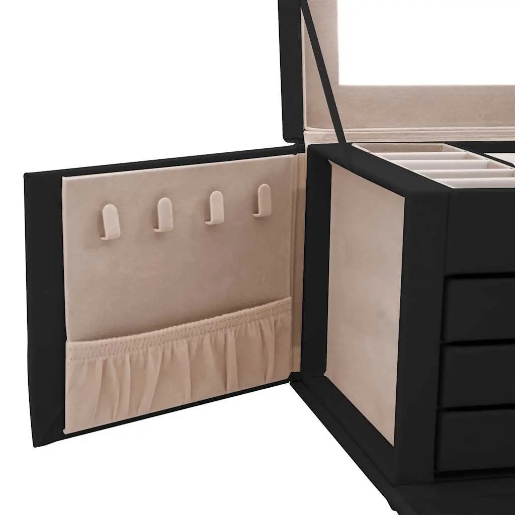 Jewellery Box Black 4-Layer Organiser with Mirror Lock Handle