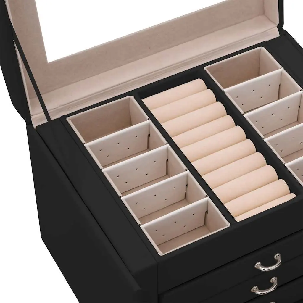 Jewellery Box Black 4-Layer Organiser with Mirror Lock Handle