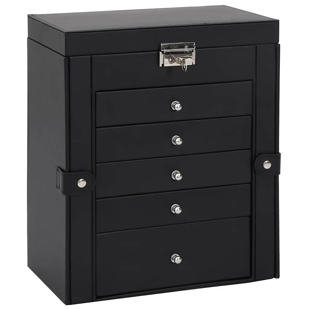 Jewellery Box Black 6-Layer Organiser with Mirror Lockable Storage Case