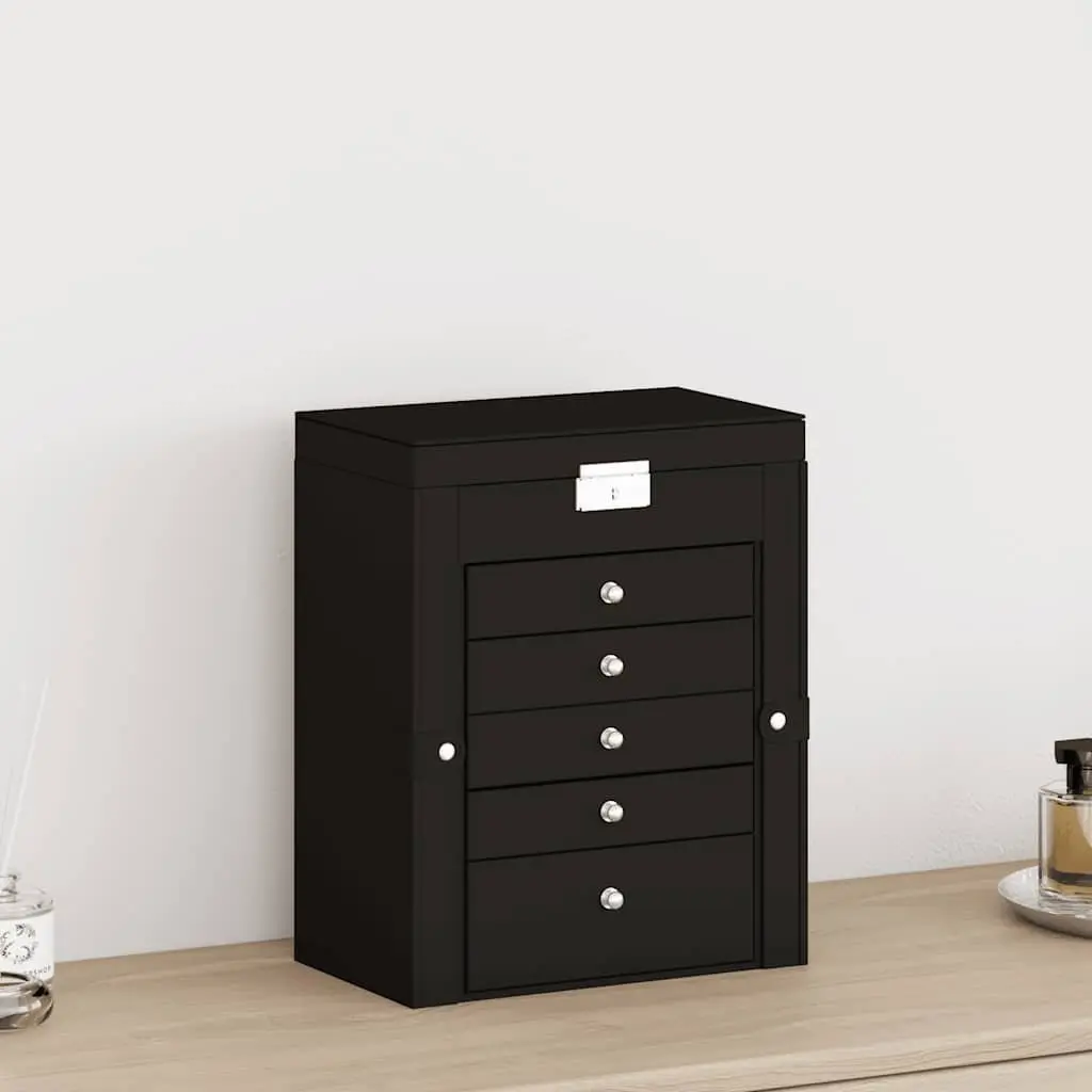 Jewellery Box Black 6-Layer Organiser with Mirror Lockable Storage Case