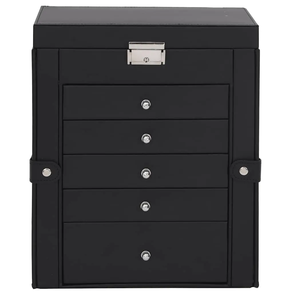 Jewellery Box Black 6-Layer Organiser with Mirror Lockable Storage Case