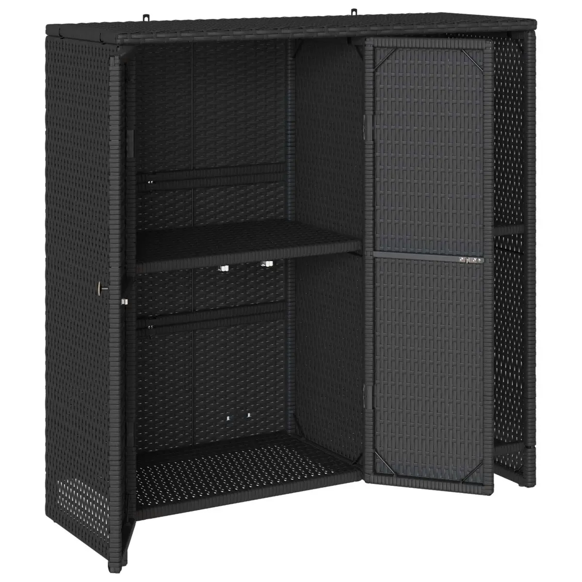 Storage Cabinet Black Rattan Rectangular Adjustable Shelves Modern Living Room Organizer