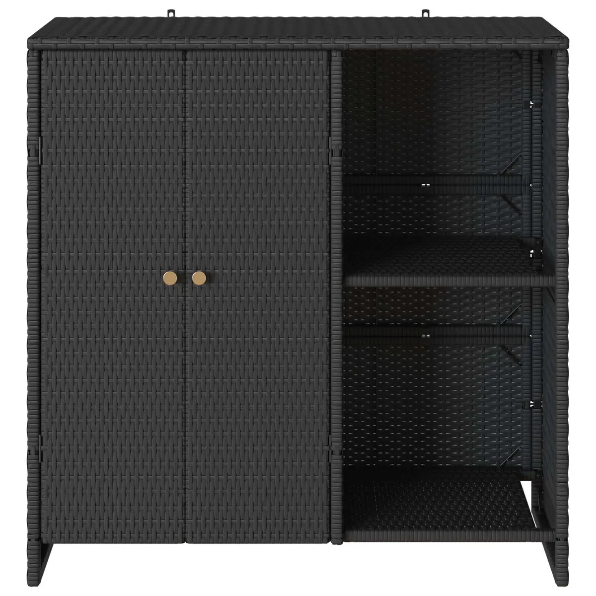 Storage Cabinet Black Rattan Rectangular Adjustable Shelves Modern Living Room Organizer