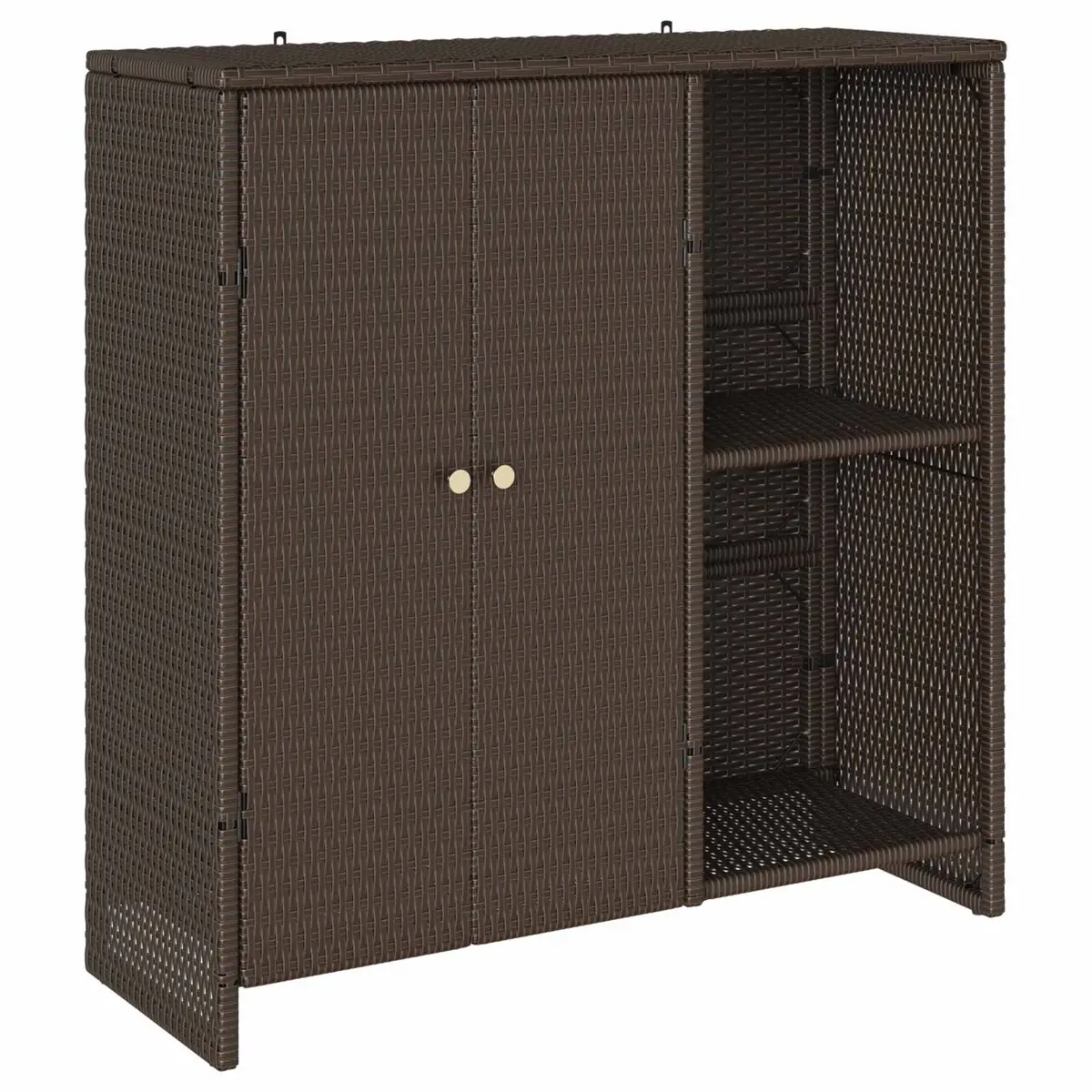 Rattan Storage Cabinet Brown Rectangular Adjustable Shelves for Living Room Furniture
