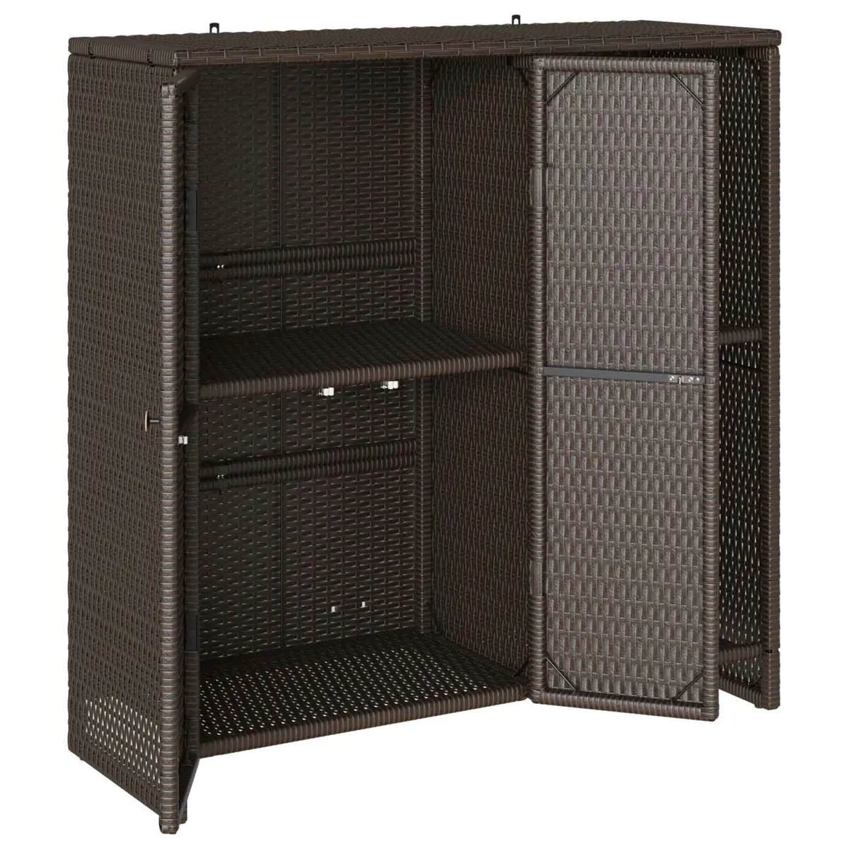 Rattan Storage Cabinet Brown Rectangular Adjustable Shelves for Living Room Furniture