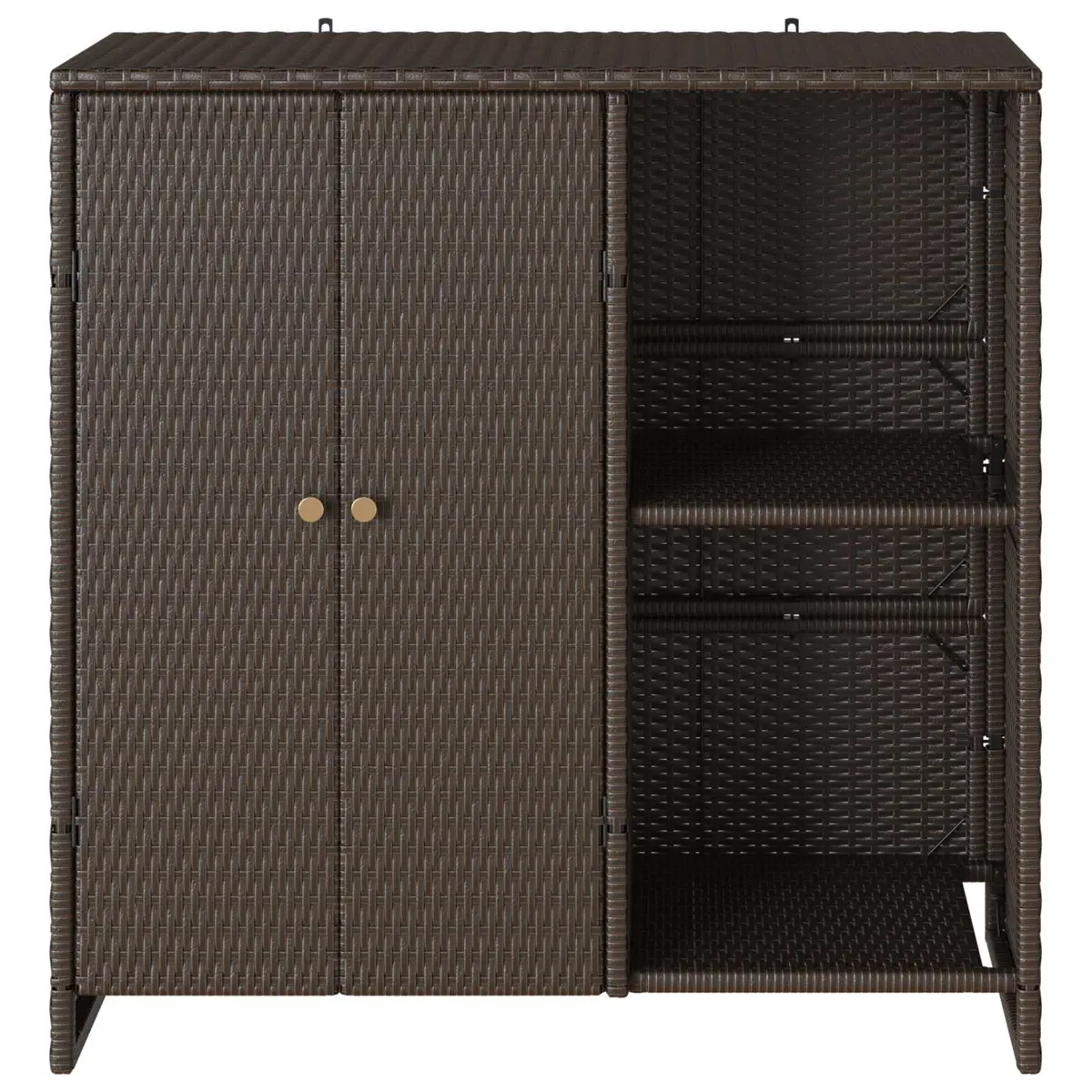Rattan Storage Cabinet Brown Rectangular Adjustable Shelves for Living Room Furniture