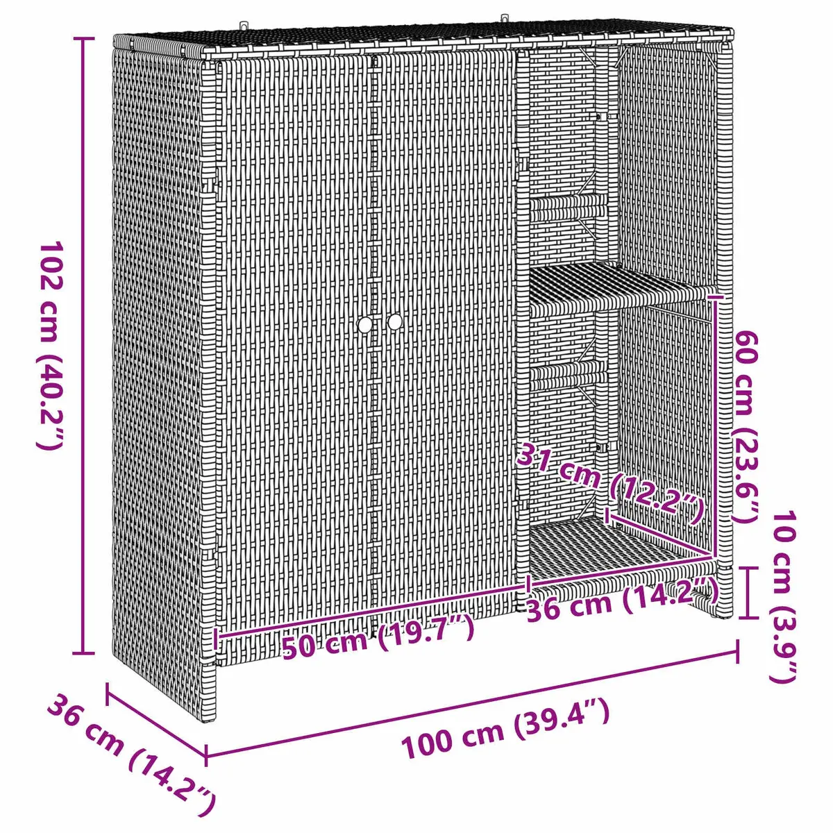 Rattan Storage Cabinet Brown Rectangular Adjustable Shelves for Living Room Furniture