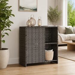 Efficient Grey Rattan Storage Cabinet with Adjustable Shelves