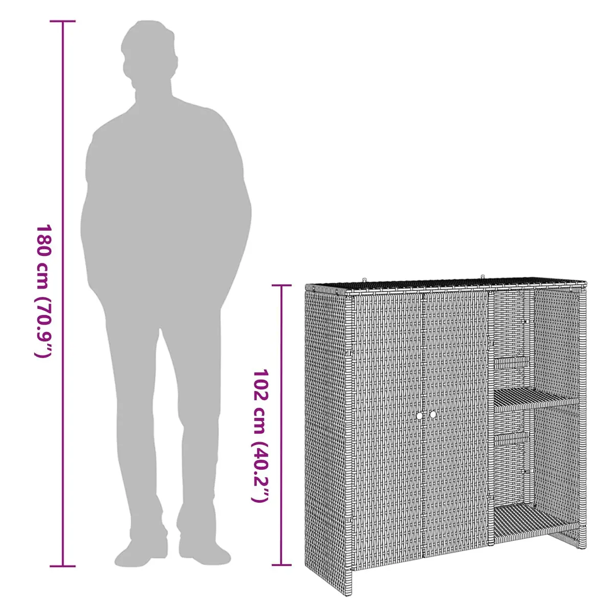 Storage Cabinet Grey Rattan Rectangular Adjustable Shelves 100x36x102cm