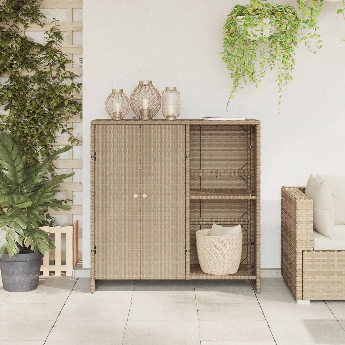 Storage Cabinet with Shelf Rattan Beige Rectangular Living Room Furniture