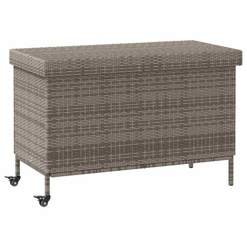 Garden Storage Box with Wheels Grey Outdoor Furniture Poly Rattan Patio Deck