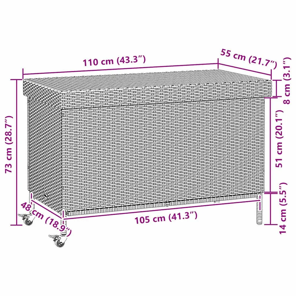 Garden Storage Box with Wheels Grey Outdoor Furniture Poly Rattan Patio Deck