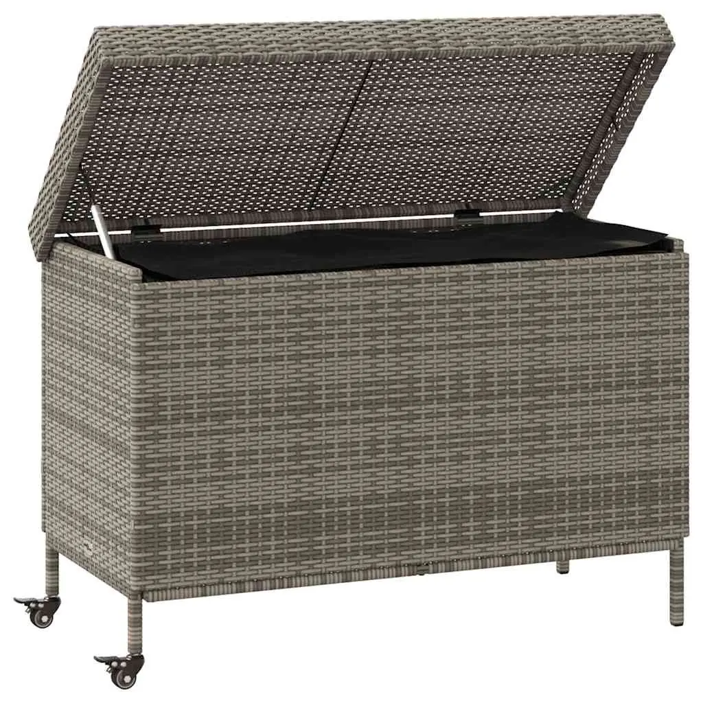 Garden Storage Box with Wheels Grey Outdoor Furniture Poly Rattan Patio Deck