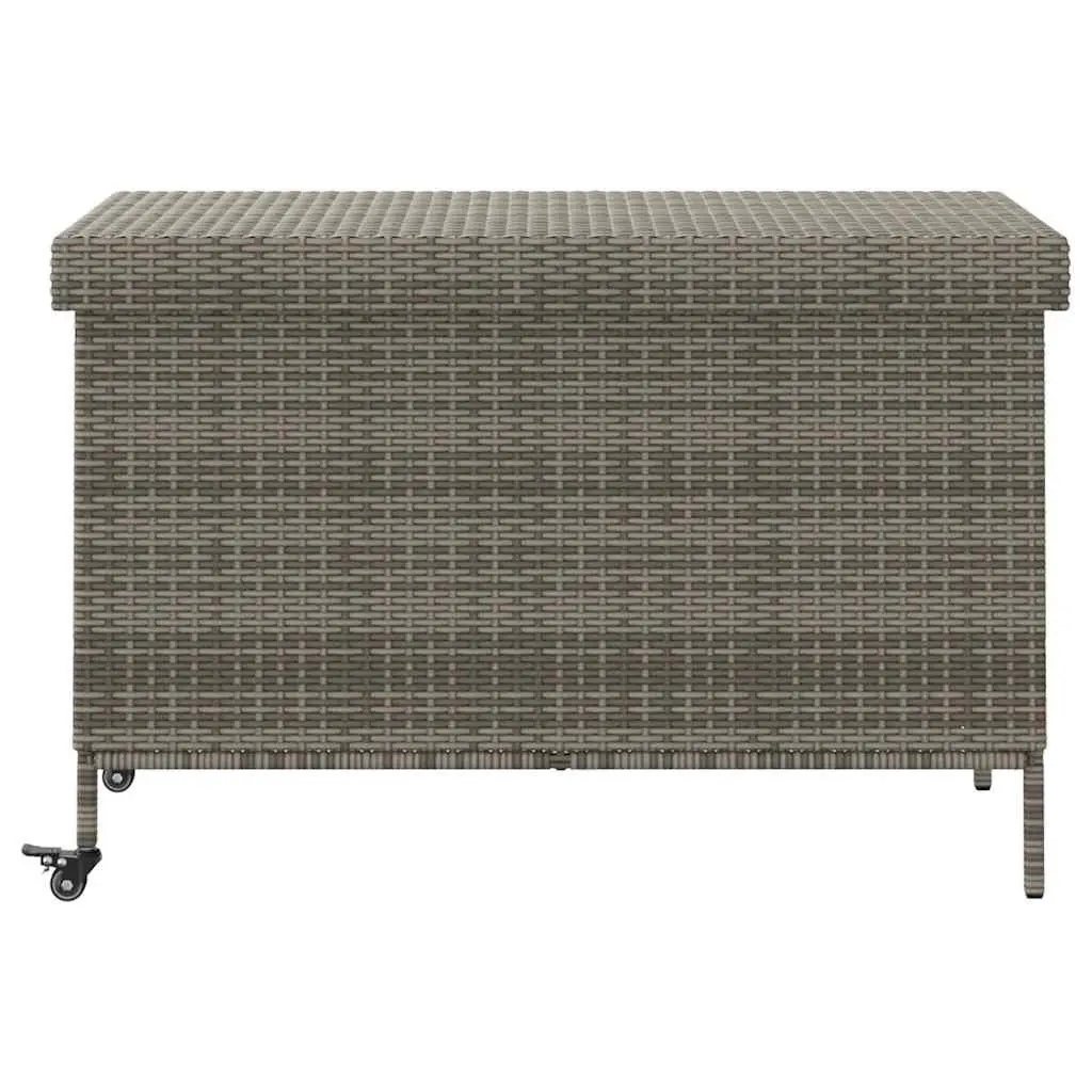 Garden Storage Box with Wheels Grey Outdoor Furniture Poly Rattan Patio Deck
