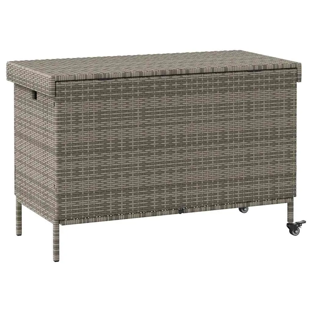 Garden Storage Box with Wheels Grey Outdoor Furniture Poly Rattan Patio Deck