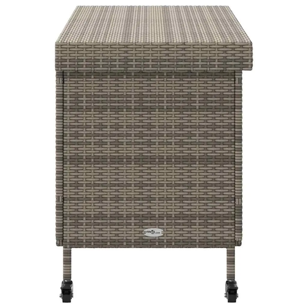 Garden Storage Box with Wheels Grey Outdoor Furniture Poly Rattan Patio Deck