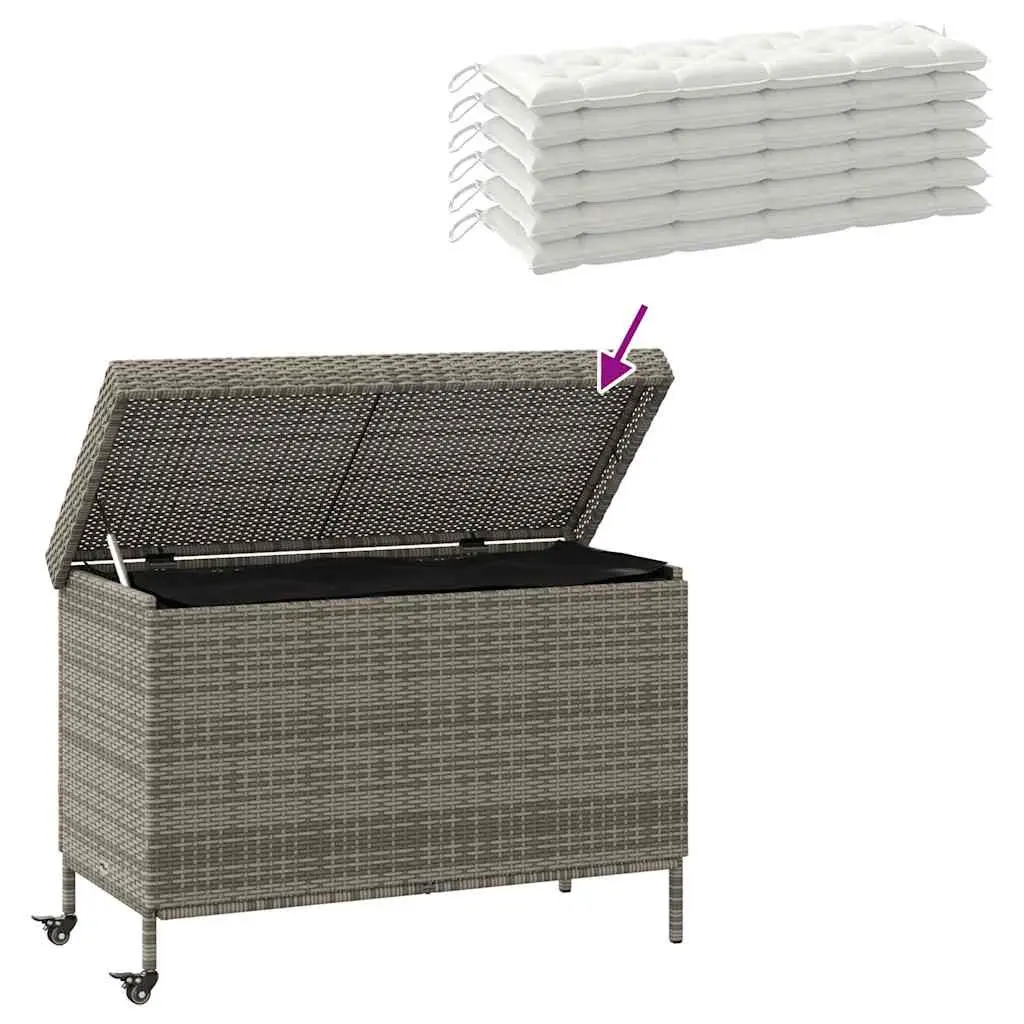 Garden Storage Box with Wheels Grey Outdoor Furniture Poly Rattan Patio Deck