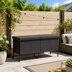 Outdoor Storage Box with Wheels Black Garden Furniture Poly Rattan 160x55x75cm