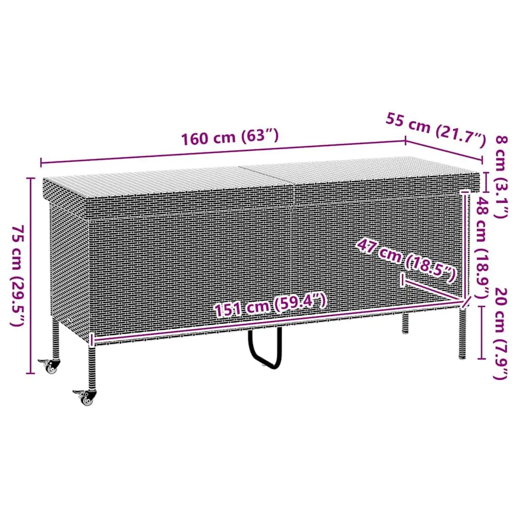 Garden Storage Box with Wheels Grey Outdoor Furniture Rattan Deck Patio