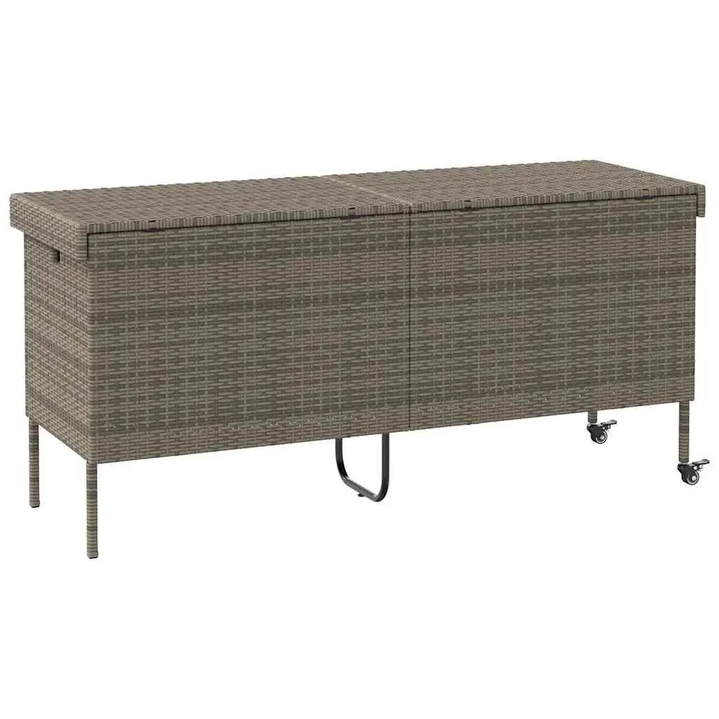 Garden Storage Box with Wheels Grey Outdoor Furniture Rattan Deck Patio