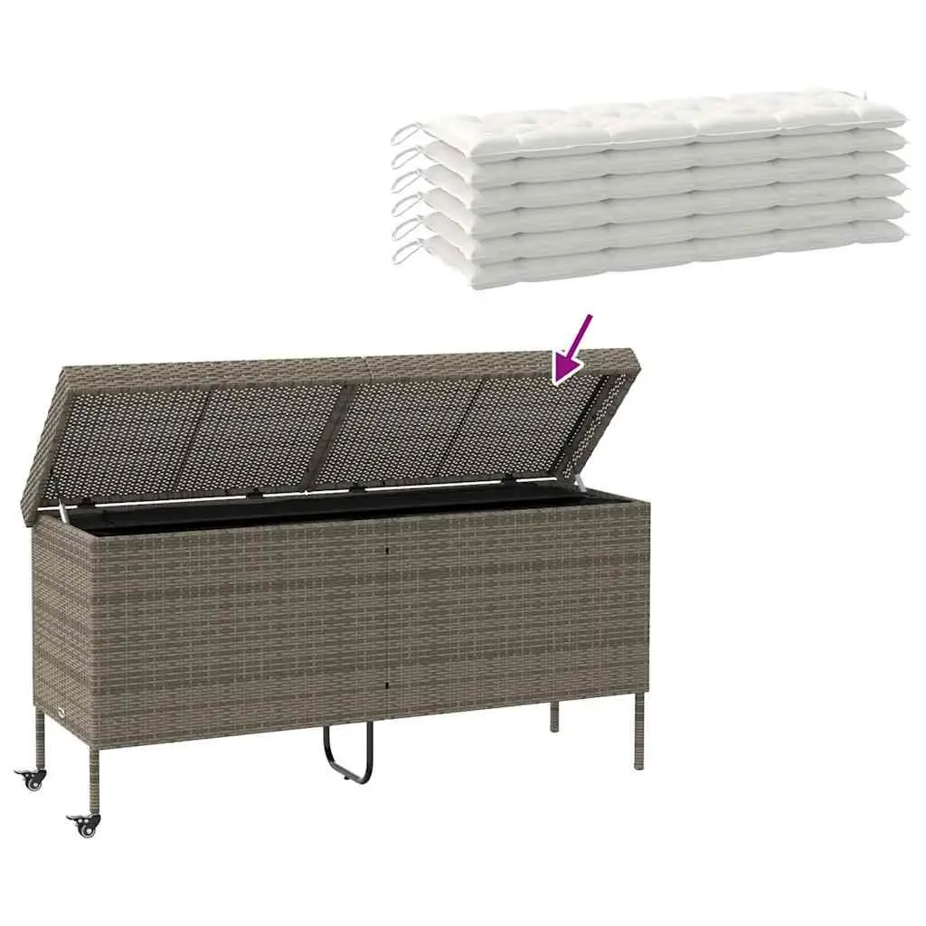 Garden Storage Box with Wheels Grey Outdoor Furniture Rattan Deck Patio