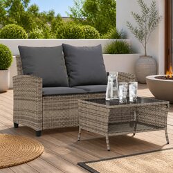 2-Seater Garden Sofa Set with Cushions and Coffee Table Outdoor Patio Furniture