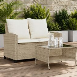 Outdoor Garden Sofa 2-Seater with Cushions Coffee Table Set Beige Patio