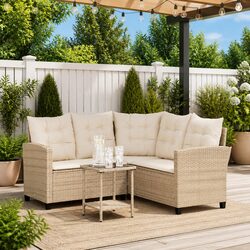 L-Shaped Garden Sofa Set with Cushions, Beige Color
