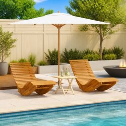 Compact Rocking Lounger Chairs for Two - Acacia Wood