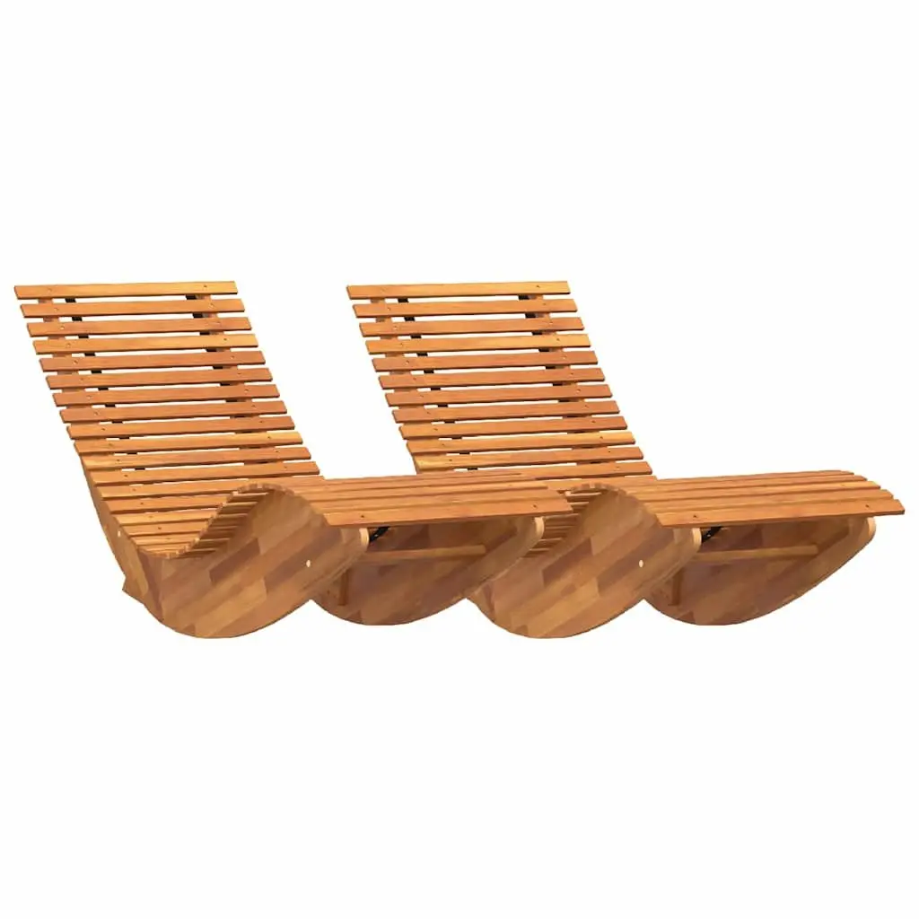 Rocking Sun Lounger Brown 2pcs Solid Acacia Wood Outdoor Garden Patio Recliner Chair