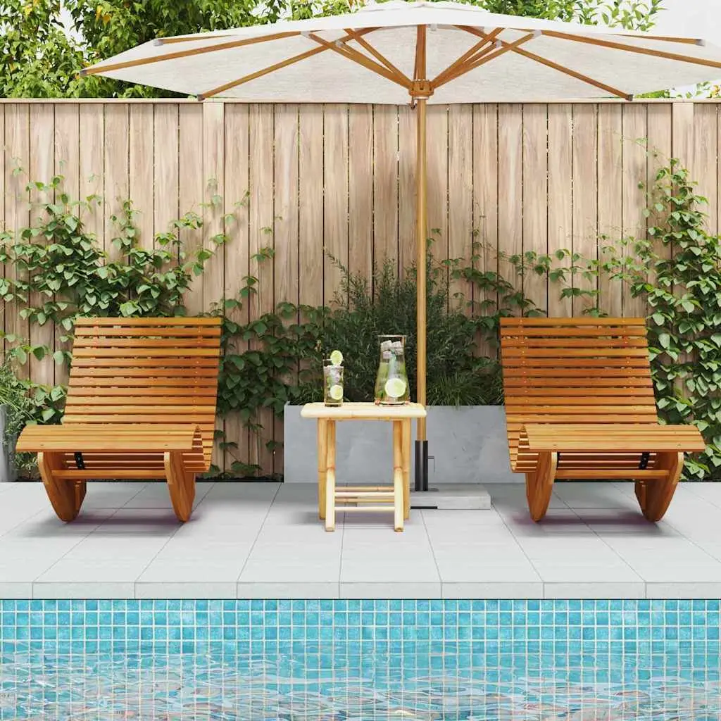 Rocking Sun Lounger Brown 2pcs Solid Acacia Wood Outdoor Garden Patio Recliner Chair