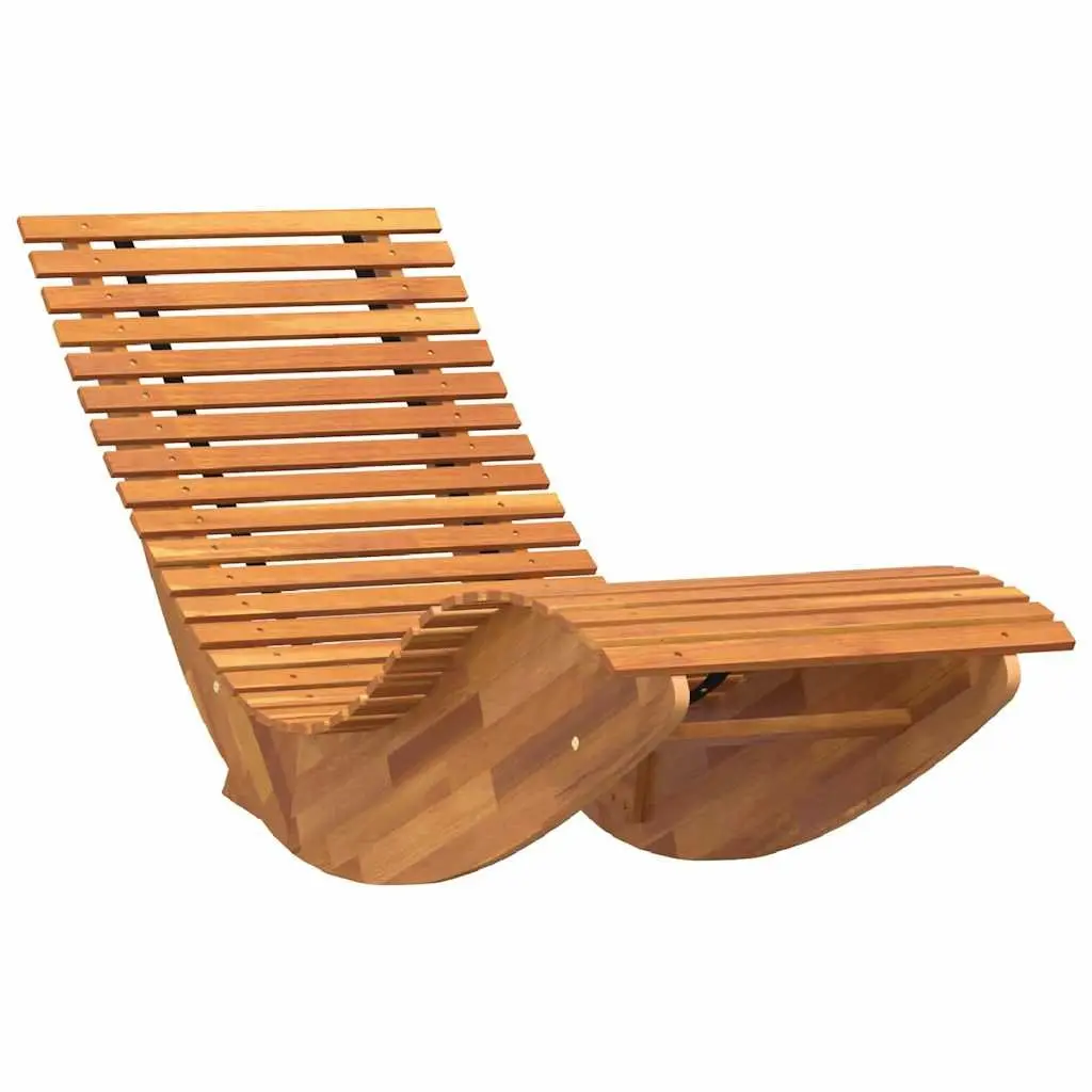 Rocking Sun Lounger Brown 2pcs Solid Acacia Wood Outdoor Garden Patio Recliner Chair