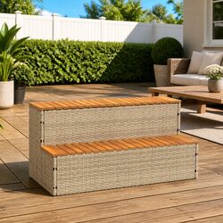 Hot Tub Step Beige 100x50x50.5 cm Poly Rattan Acacia Spa Pool Entry Stool
