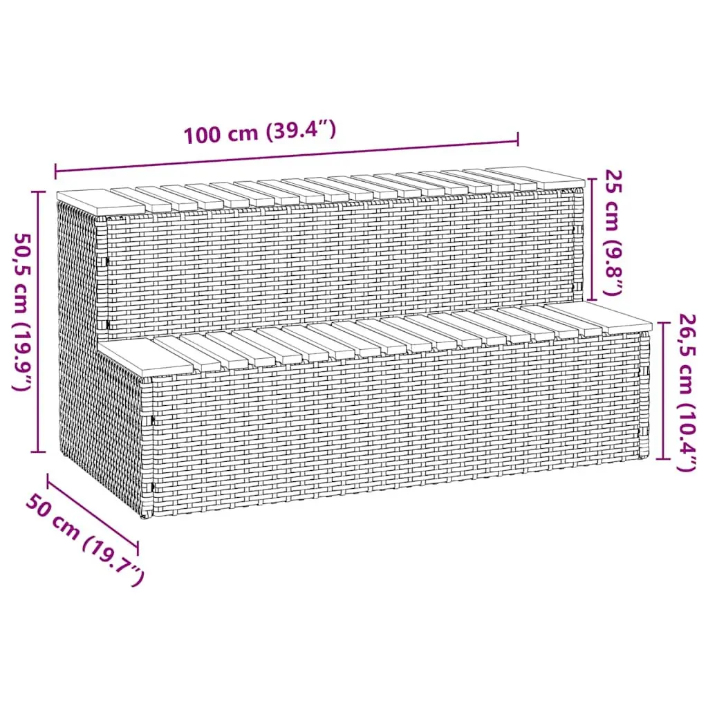 Hot Tub Step Beige 100x50x50.5 cm Poly Rattan Adjustable Feet Durable Spa Pool Entry Stool