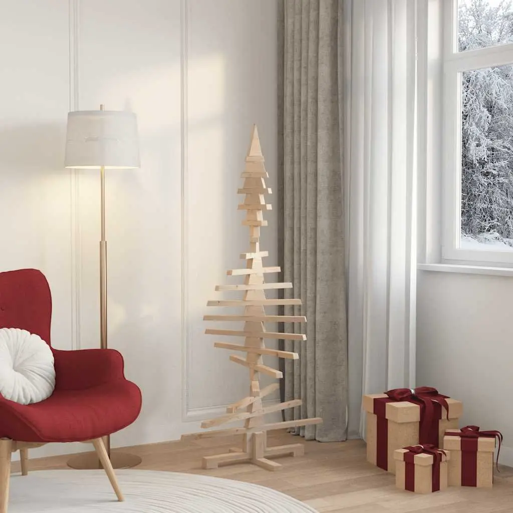 Wooden Christmas Tree Decoration Brown 150cm Solid Pine Wood Holiday Home Decor