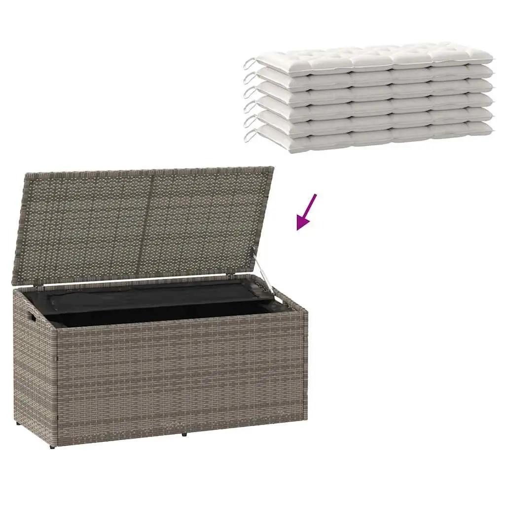 Garden Storage Box Grey PE Rattan Outdoor Furniture with Gas Spring Lid and Water-Resistant Internal Storage Bag