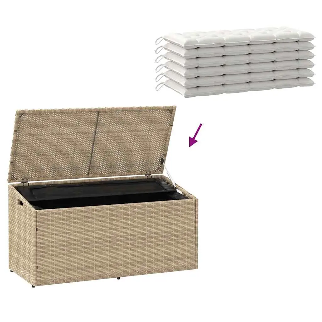 Garden Storage Box Beige Outdoor Furniture Poly Rattan 110x50x58cm Waterproof
