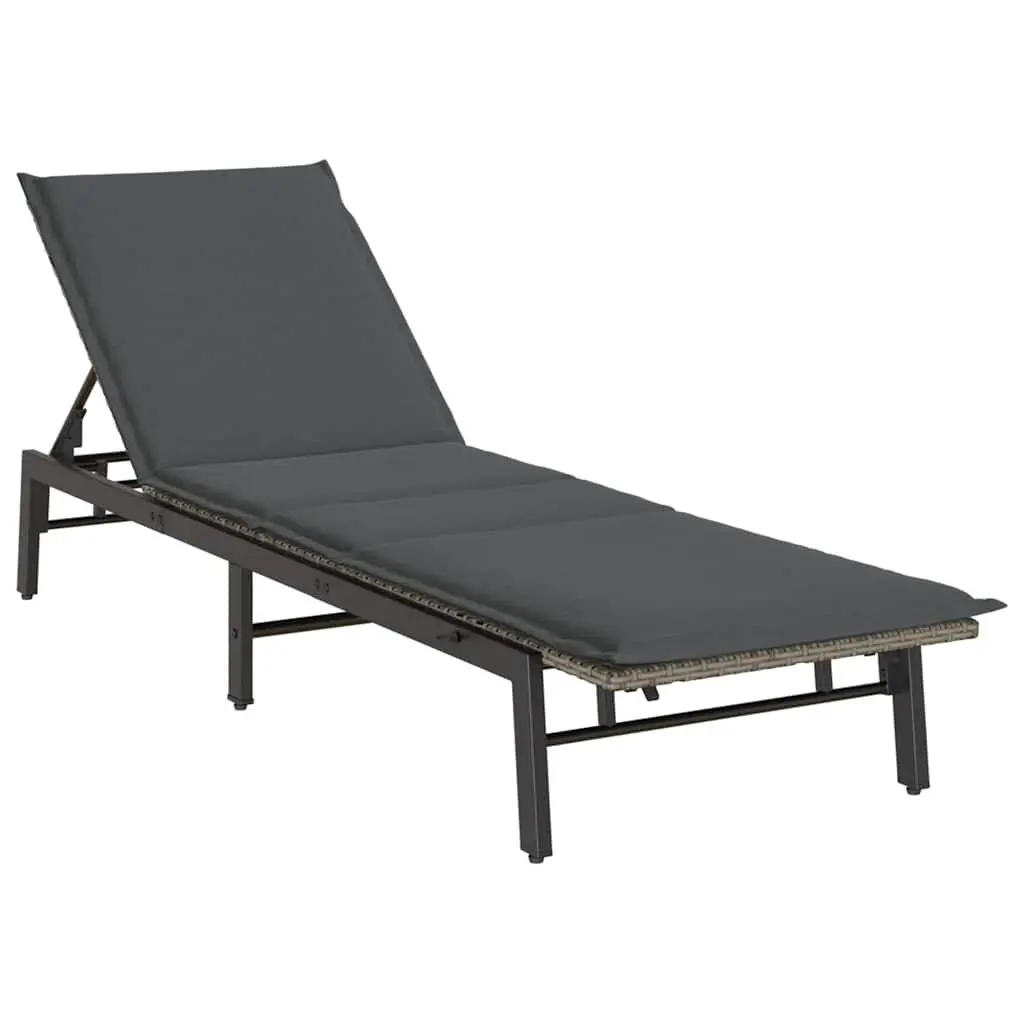 Sun Lounger Grey Poly Rattan Outdoor Furniture Adjustable Backrest Patio Lounge