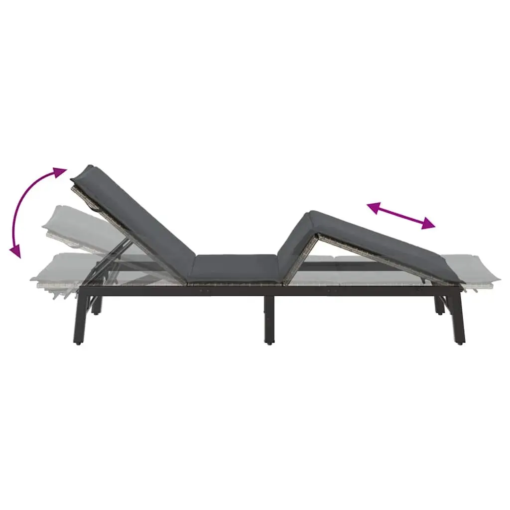 Sun Lounger Grey Poly Rattan Outdoor Furniture Adjustable Backrest Patio Lounge