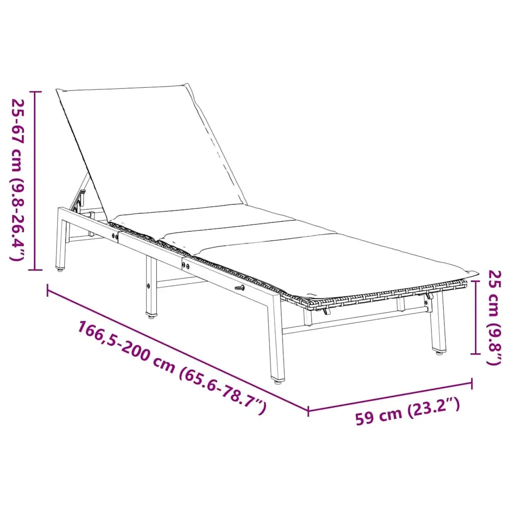 Sun Lounger Grey Poly Rattan Outdoor Furniture Adjustable Backrest Patio Lounge