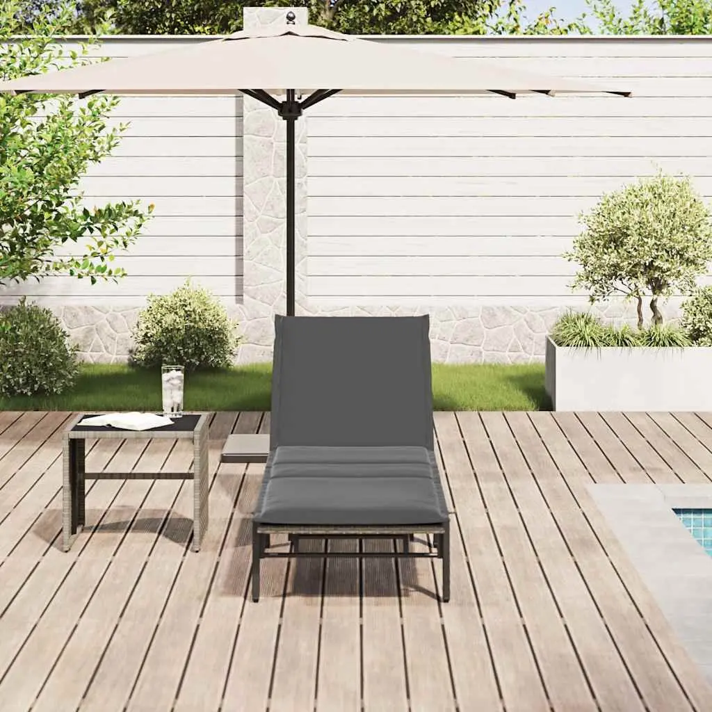 Sun Lounger Grey Poly Rattan Outdoor Furniture Adjustable Backrest Patio Lounge